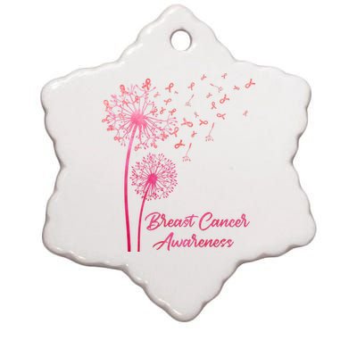 Breast Cancer Awareness Dandelion Pink Ribbon Ceramic Star Ornament