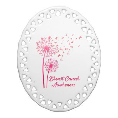 Breast Cancer Awareness Dandelion Pink Ribbon Ceramic Oval Ornament