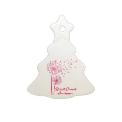 Breast Cancer Awareness Dandelion Pink Ribbon Ceramic Tree Ornament