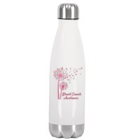 Breast Cancer Awareness Dandelion Pink Ribbon Stainless Steel Insulated Water Bottle