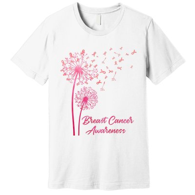 Breast Cancer Awareness Dandelion Pink Ribbon Premium T-Shirt