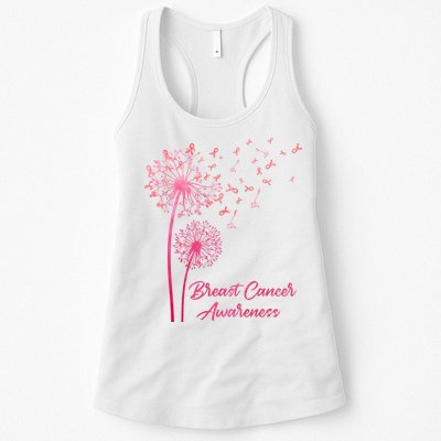 Breast Cancer Awareness Dandelion Pink Ribbon Womens Tank Top