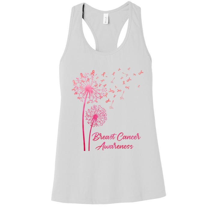 Breast Cancer Awareness Dandelion Pink Ribbon Women's Racerback Tank