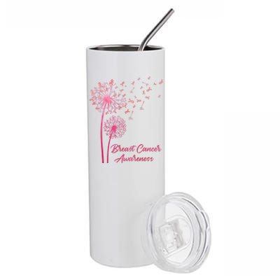 Breast Cancer Awareness Dandelion Pink Ribbon Stainless Steel Tumbler