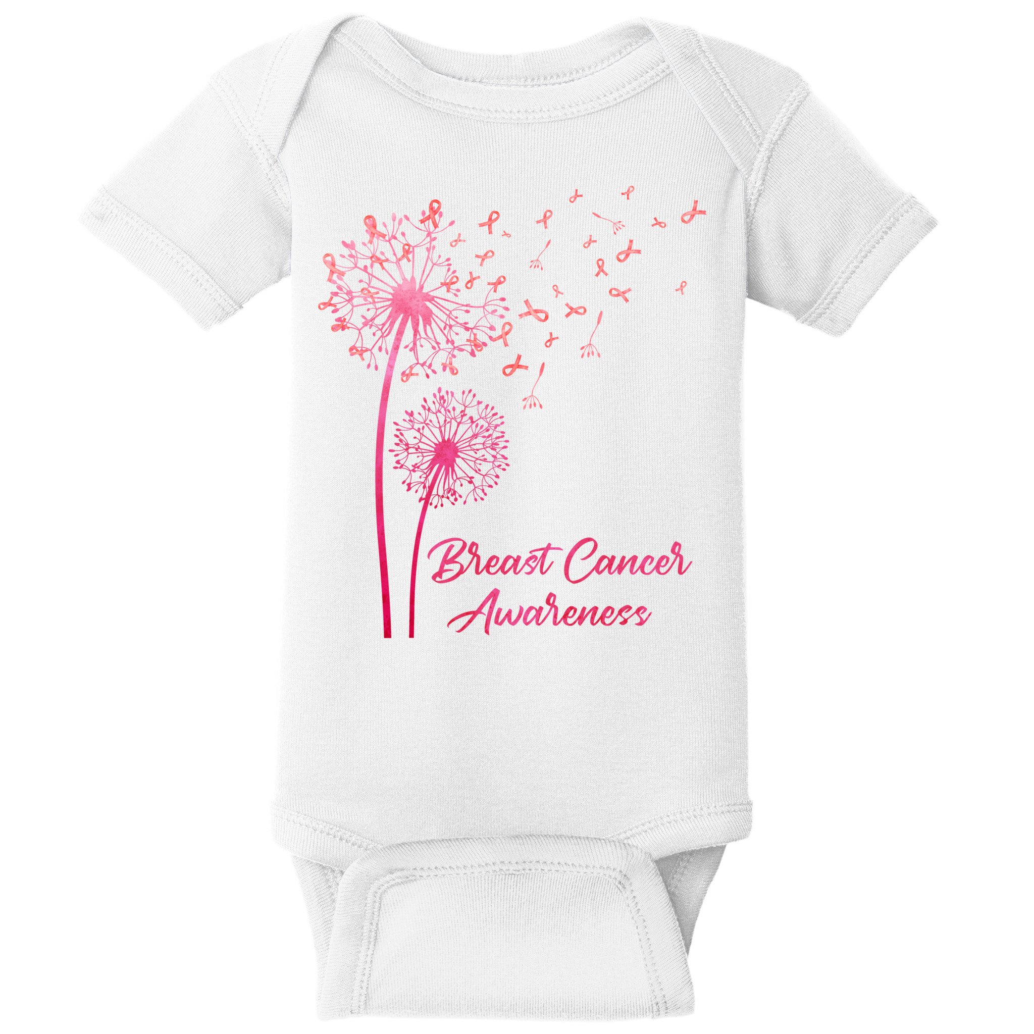 Breast Cancer Awareness Dandelion Pink Ribbon Baby Bodysuit