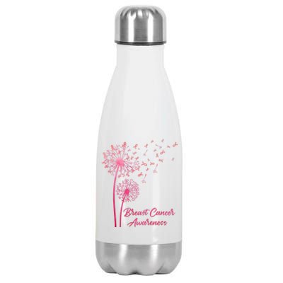 Breast Cancer Awareness Dandelion Pink Ribbon Stainless Steel Insulated Water Bottle