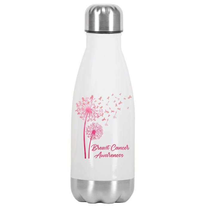 Breast Cancer Awareness Dandelion Pink Ribbon Stainless Steel Insulated Water Bottle