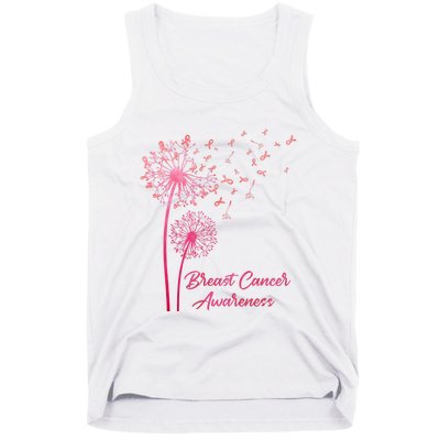 Breast Cancer Awareness Dandelion Pink Ribbon Tank Top