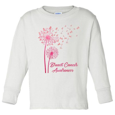 Breast Cancer Awareness Dandelion Pink Ribbon Toddler Long Sleeve Shirt