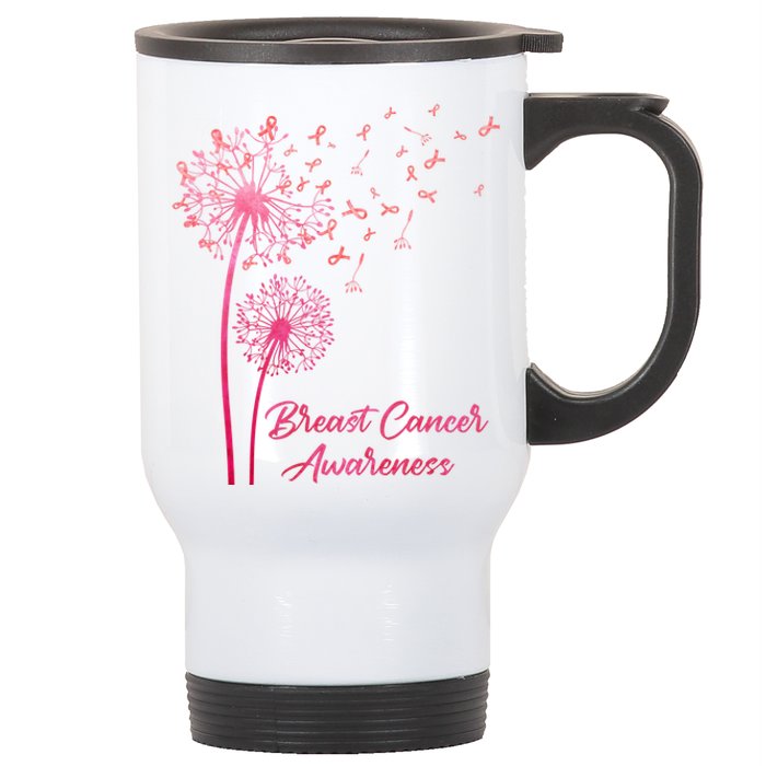 Breast Cancer Awareness Dandelion Pink Ribbon Stainless Steel Travel Mug