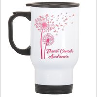 Breast Cancer Awareness Dandelion Pink Ribbon Stainless Steel Travel Mug