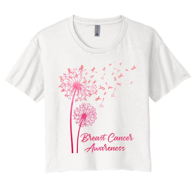 Breast Cancer Awareness Dandelion Pink Ribbon Crop Top