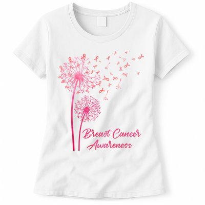 Breast Cancer Awareness Dandelion Pink Ribbon Womens T-Shirt