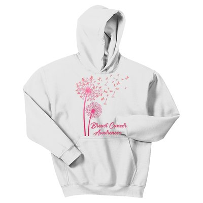 Breast Cancer Awareness Dandelion Pink Ribbon Kids Hoodie