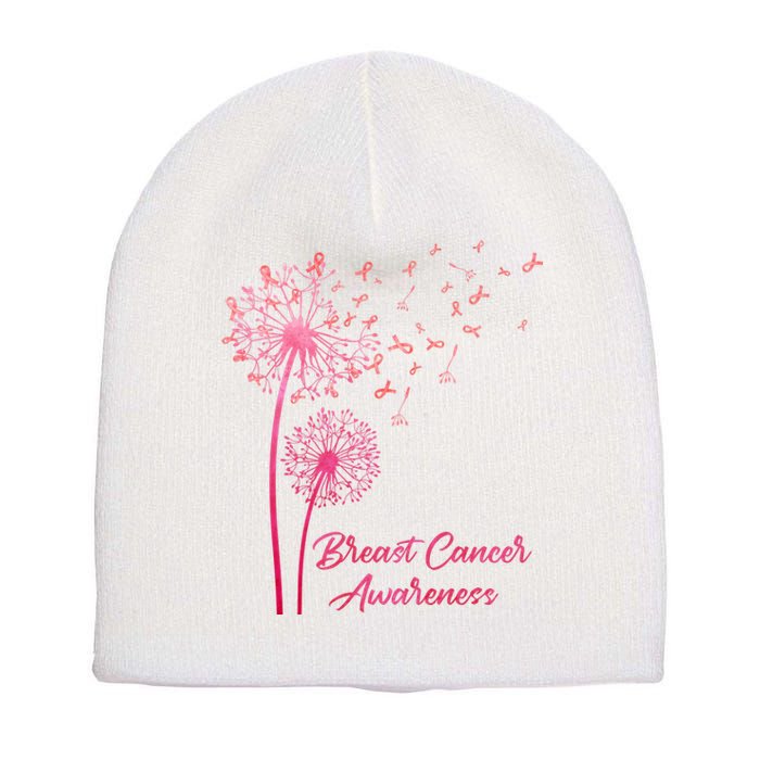 Breast Cancer Awareness Dandelion Pink Ribbon Short Acrylic Beanie