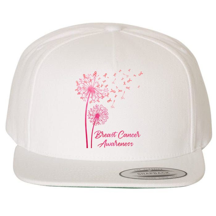 Breast Cancer Awareness Dandelion Pink Ribbon Wool Snapback Cap