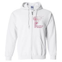 Breast Cancer Awareness Dandelion Pink Ribbon Full Zip Hoodie