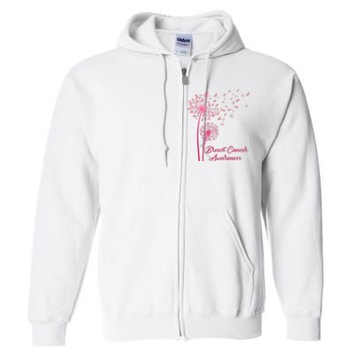 Breast Cancer Awareness Dandelion Pink Ribbon Full Zip Hoodie