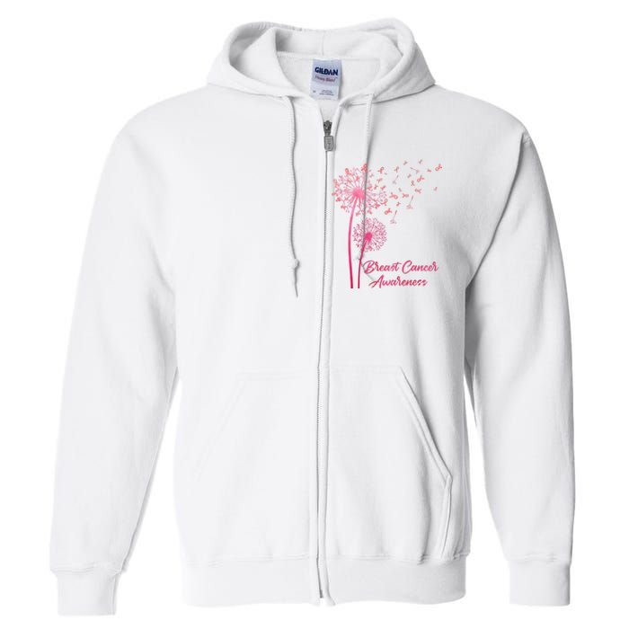 Breast Cancer Awareness Dandelion Pink Ribbon Full Zip Hoodie