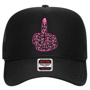 Breast Cancer Awareness FCK Breast Cancer Finger High Crown Mesh Back Trucker Hat