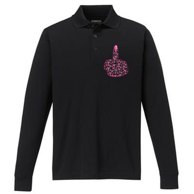 Breast Cancer Awareness FCK Breast Cancer Finger Performance Long Sleeve Polo