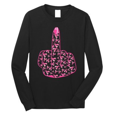 Breast Cancer Awareness FCK Breast Cancer Finger Long Sleeve Shirt