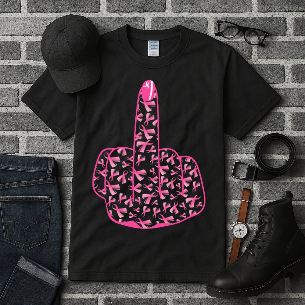 Breast Cancer Awareness FCK Breast Cancer Finger Tall T-Shirt