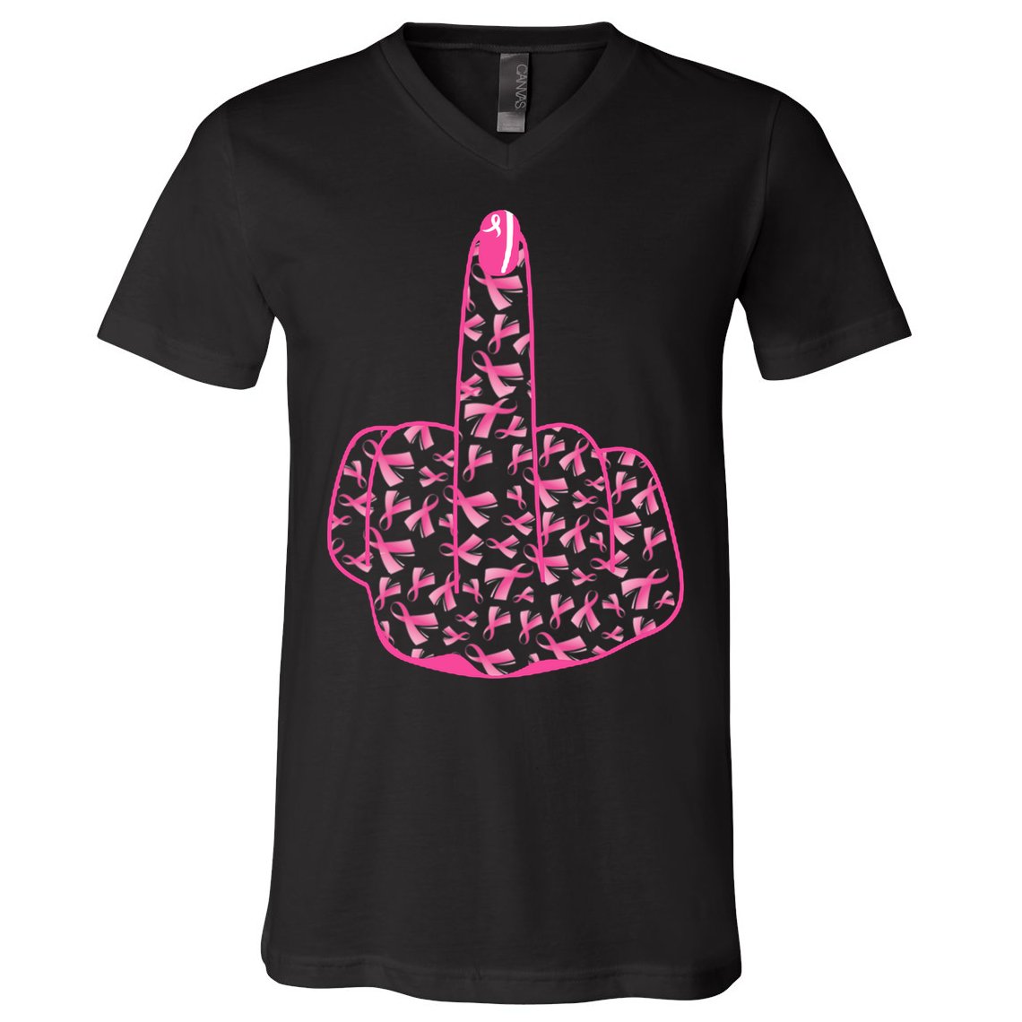 Breast Cancer Awareness FCK Breast Cancer Finger V-Neck T-Shirt