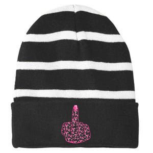 Breast Cancer Awareness FCK Breast Cancer Finger Striped Beanie with Solid Band