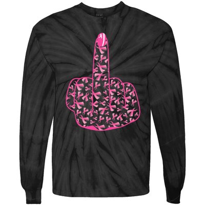 Breast Cancer Awareness FCK Breast Cancer Finger Tie-Dye Long Sleeve Shirt