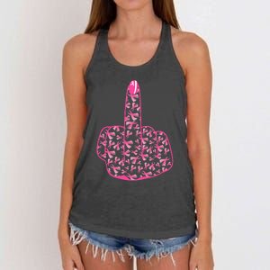 Breast Cancer Awareness FCK Breast Cancer Finger Women's Knotted Racerback Tank