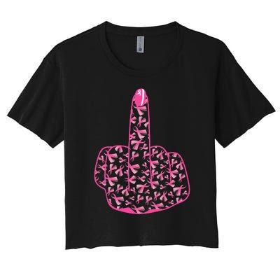 Breast Cancer Awareness FCK Breast Cancer Finger Women's Crop Top Tee