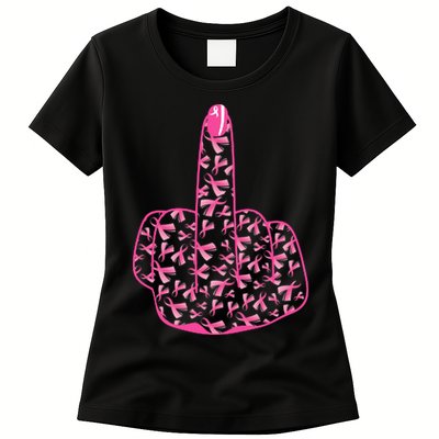 Breast Cancer Awareness FCK Breast Cancer Finger Womens T-Shirt