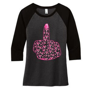 Breast Cancer Awareness FCK Breast Cancer Finger Women's Tri-Blend 3/4-Sleeve Raglan Shirt