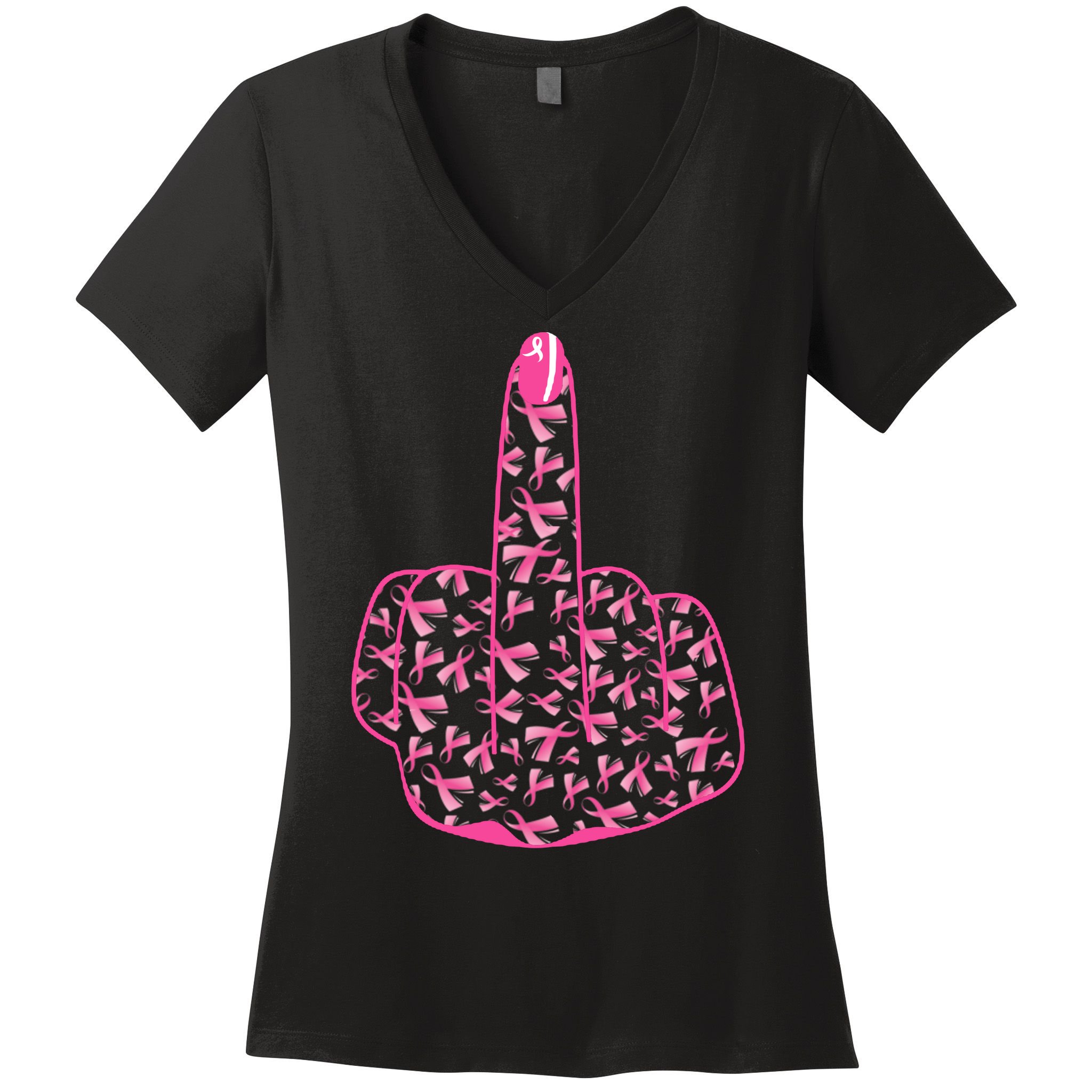 Breast Cancer Awareness FCK Breast Cancer Finger Women's V-Neck T-Shirt