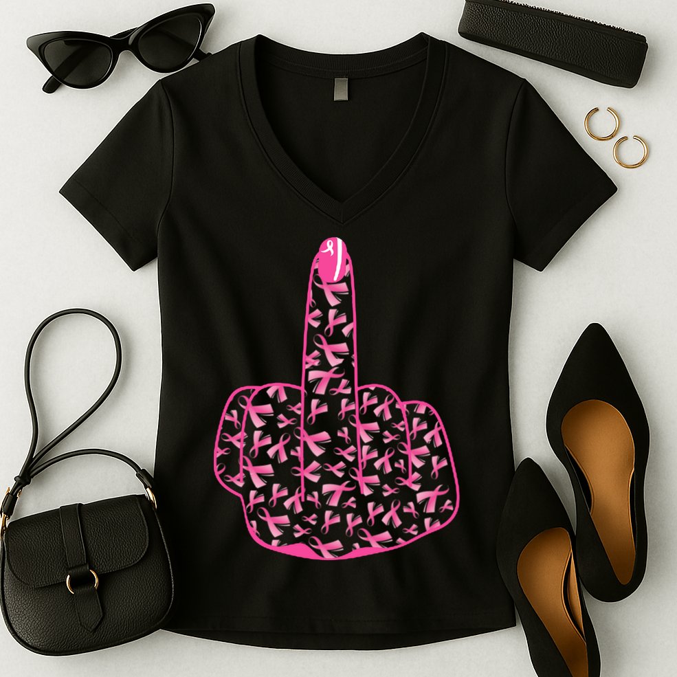Breast Cancer Awareness FCK Breast Cancer Finger Women's V-Neck T-Shirt