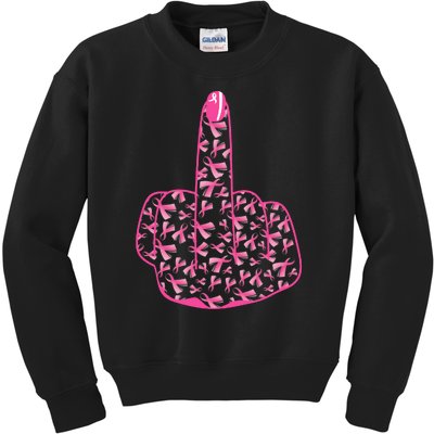 Breast Cancer Awareness FCK Breast Cancer Finger Kids Sweatshirt