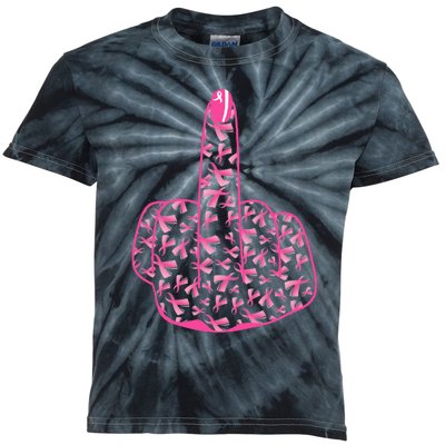 Breast Cancer Awareness FCK Breast Cancer Finger Kids Tie-Dye T-Shirt