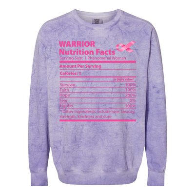 Breast Cancer Awareness Warrior Nutrition Facts Faith Hope Colorblast Crewneck Sweatshirt