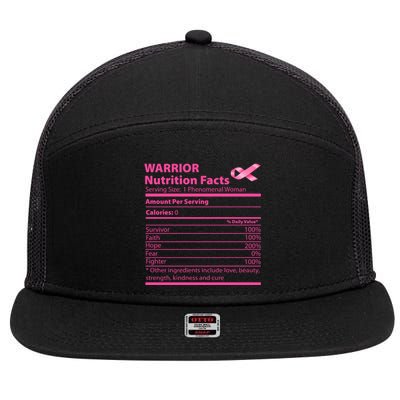 Breast Cancer Awareness Warrior Nutrition Facts Faith Hope 7 Panel Mesh Trucker Snapback Hat