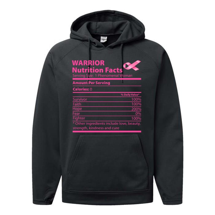 Breast Cancer Awareness Warrior Nutrition Facts Faith Hope Performance Fleece Hoodie