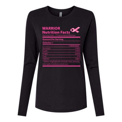 Breast Cancer Awareness Warrior Nutrition Facts Faith Hope Womens Cotton Relaxed Long Sleeve T-Shirt