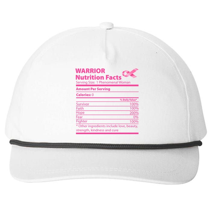 Breast Cancer Awareness Warrior Nutrition Facts Faith Hope Snapback Five-Panel Rope Hat