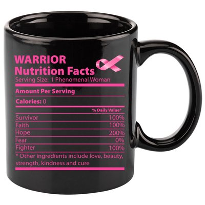 Breast Cancer Awareness Warrior Nutrition Facts Faith Hope 11oz C Handle Ceramic Mug
