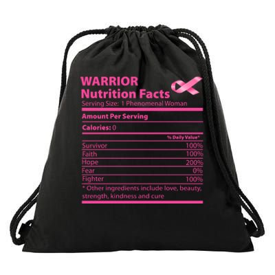 Breast Cancer Awareness Warrior Nutrition Facts Faith Hope Drawstring Bag