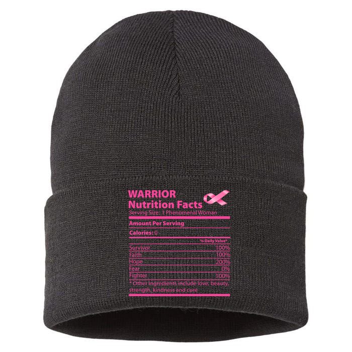 Breast Cancer Awareness Warrior Nutrition Facts Faith Hope Sustainable Knit Beanie