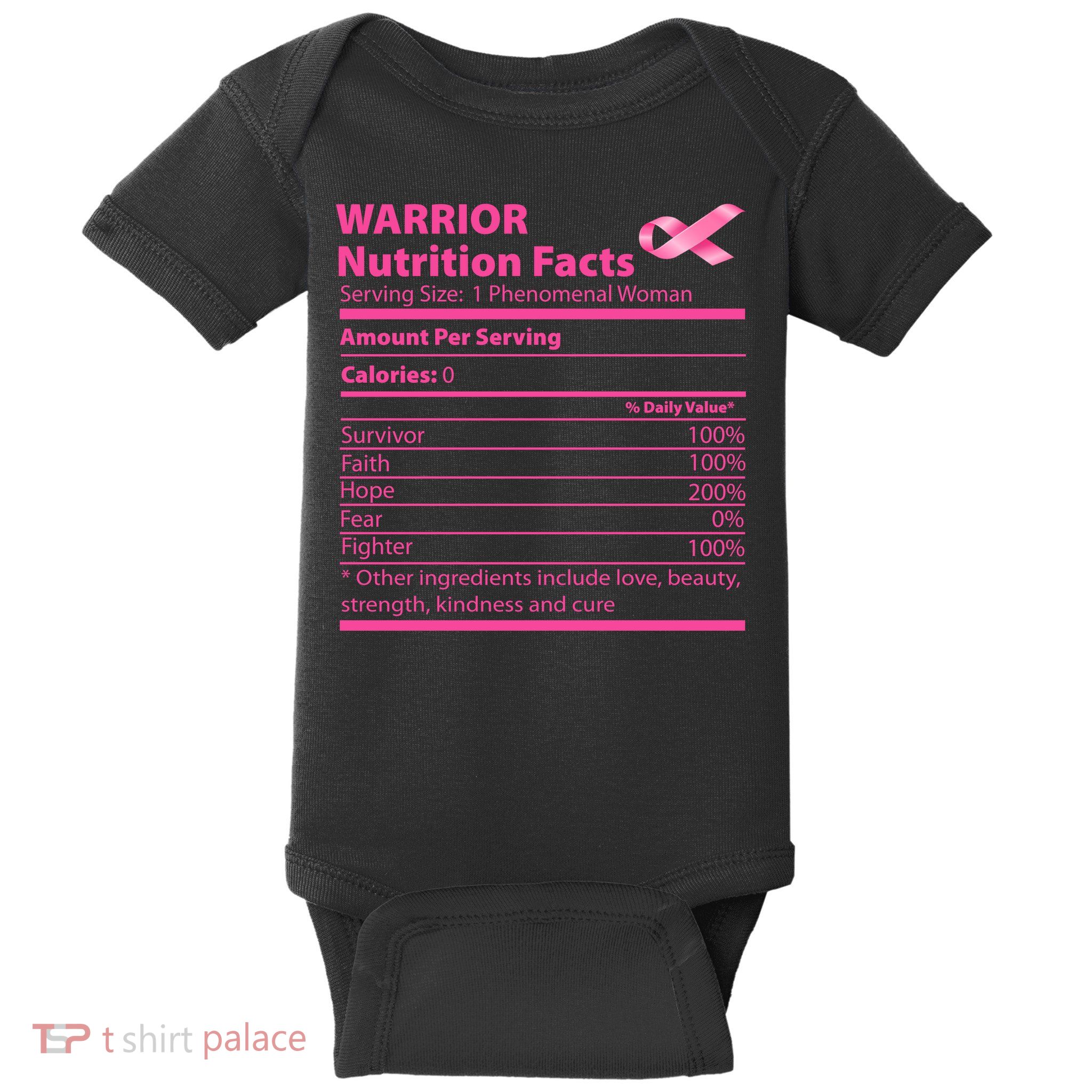 Breast Cancer Awareness Warrior Nutrition Facts Faith Hope Baby Bodysuit