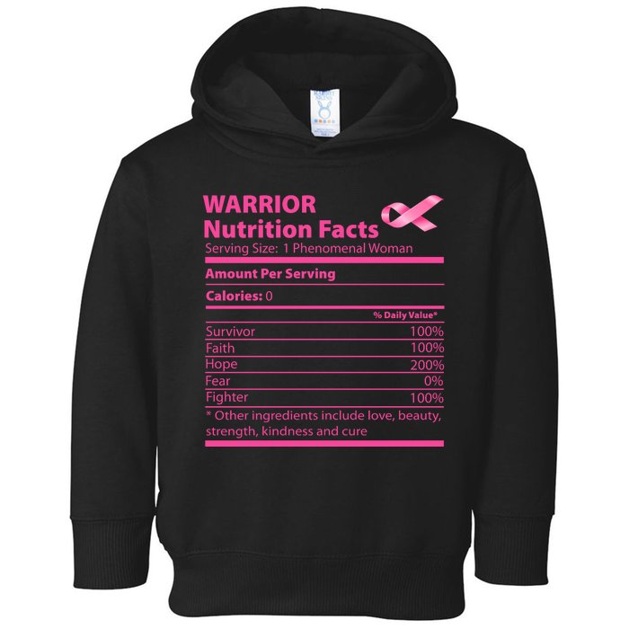 Breast Cancer Awareness Warrior Nutrition Facts Faith Hope Toddler Hoodie