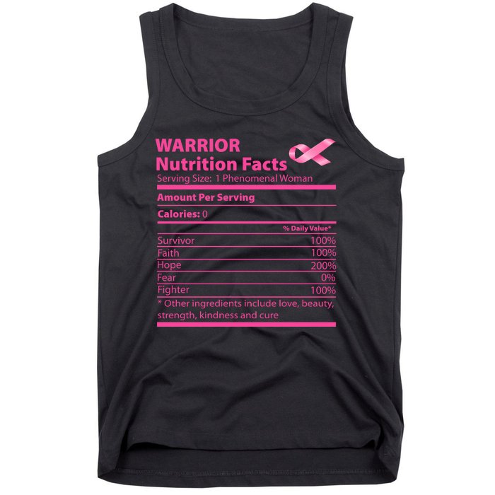 Breast Cancer Awareness Warrior Nutrition Facts Faith Hope Tank Top