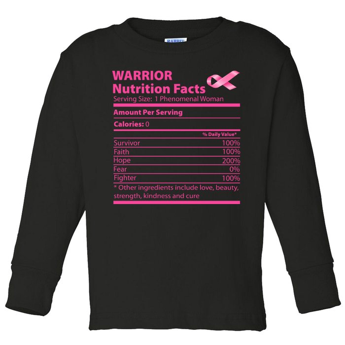 Breast Cancer Awareness Warrior Nutrition Facts Faith Hope Toddler Long Sleeve Shirt